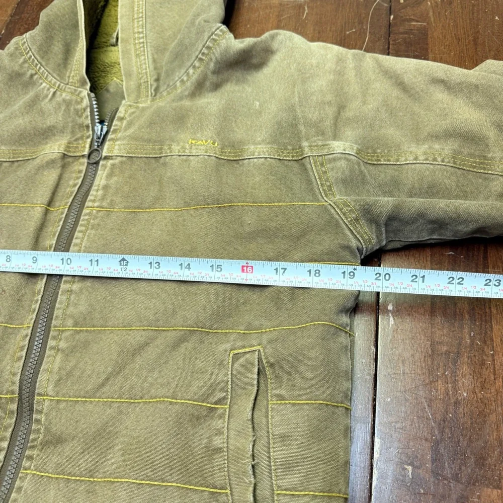 KAVU Sherpa Lined‎ Canvas Hooded Jacket Youth Medium Brown Zip Up Casual